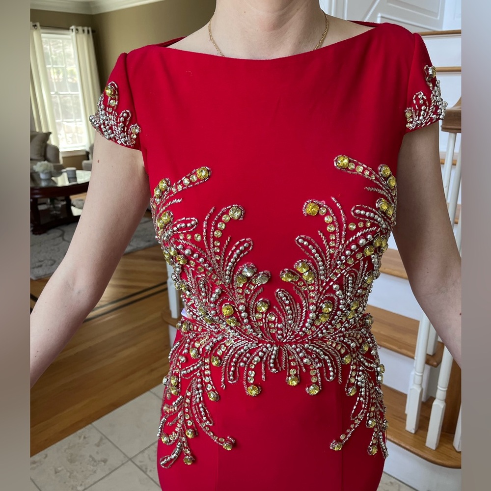 Mac Duggal Elegant Red Embellished Dress - Picture 2 of 6